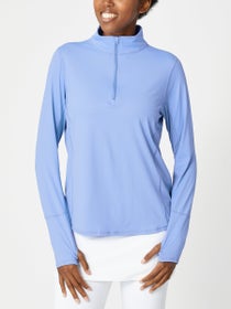 BloqUV Women's Sun Protective Mock Zip Long Sleeve Athletic Top (Ocean Blue)