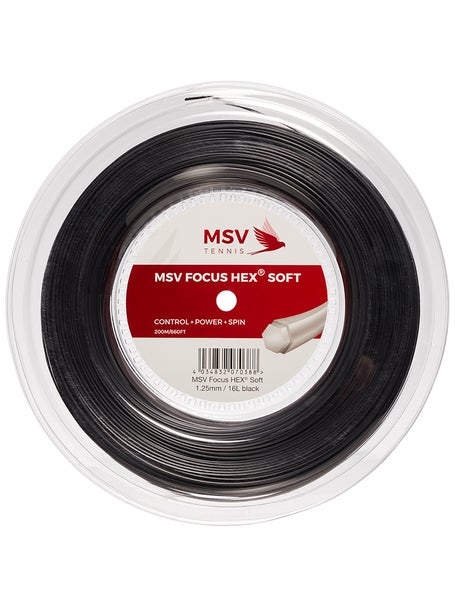 MSV Focus HEX Soft Tennis String Reel, 16L/1.25 Gauge, Black