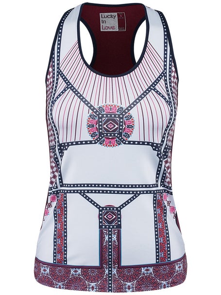Lucky in Love Womens Moroccan Print Racer Tank